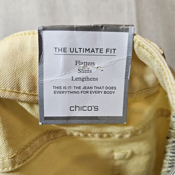 Chicos Sz 0 Womens 4 XS Platinum Denim Jeans Ultimate Fit Ankle Yellow Flaw - Picture 8 of 15